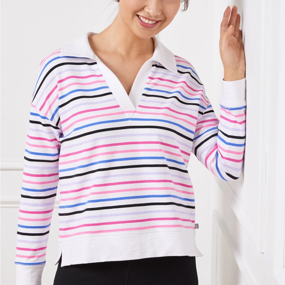 T By Talbots-COZY CRUSH JOHNNY COLLAR PULLOVER - GAME STRIPE